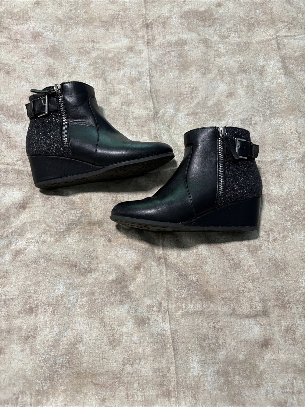 Falls Creek Black Wedge Ankle Booties with Buckle Accent